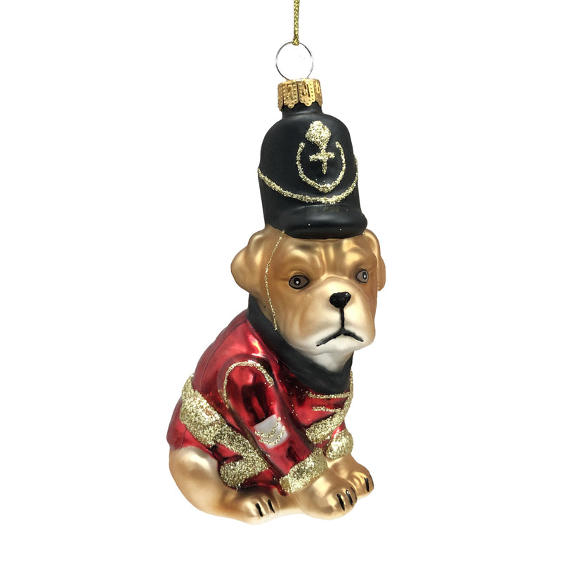 Bulldog Soldier Glass Ornament