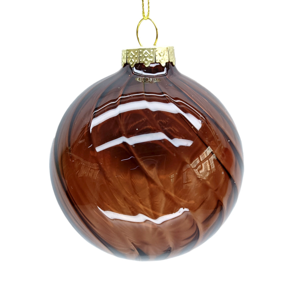 Clear Coffee Swirl Pattern Glass Ball Ornament | Putti Christmas Decorations 