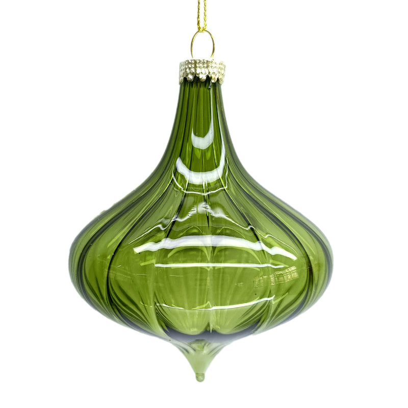 Clear Green Swirl Pattern Glass Finial Ornament | Putti christmas Decorations 