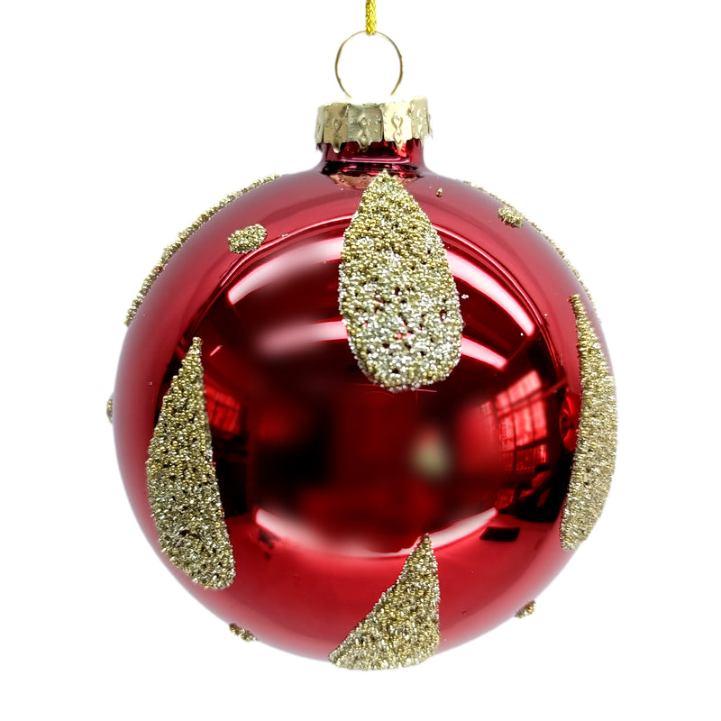 Red Shiny with Gold Teardrop Glass Ball Ornament