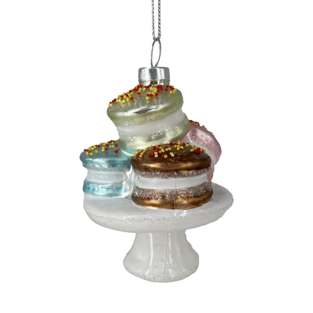 Macarons on Pedestal Glass Ornament | Putti Christmas Decorations 