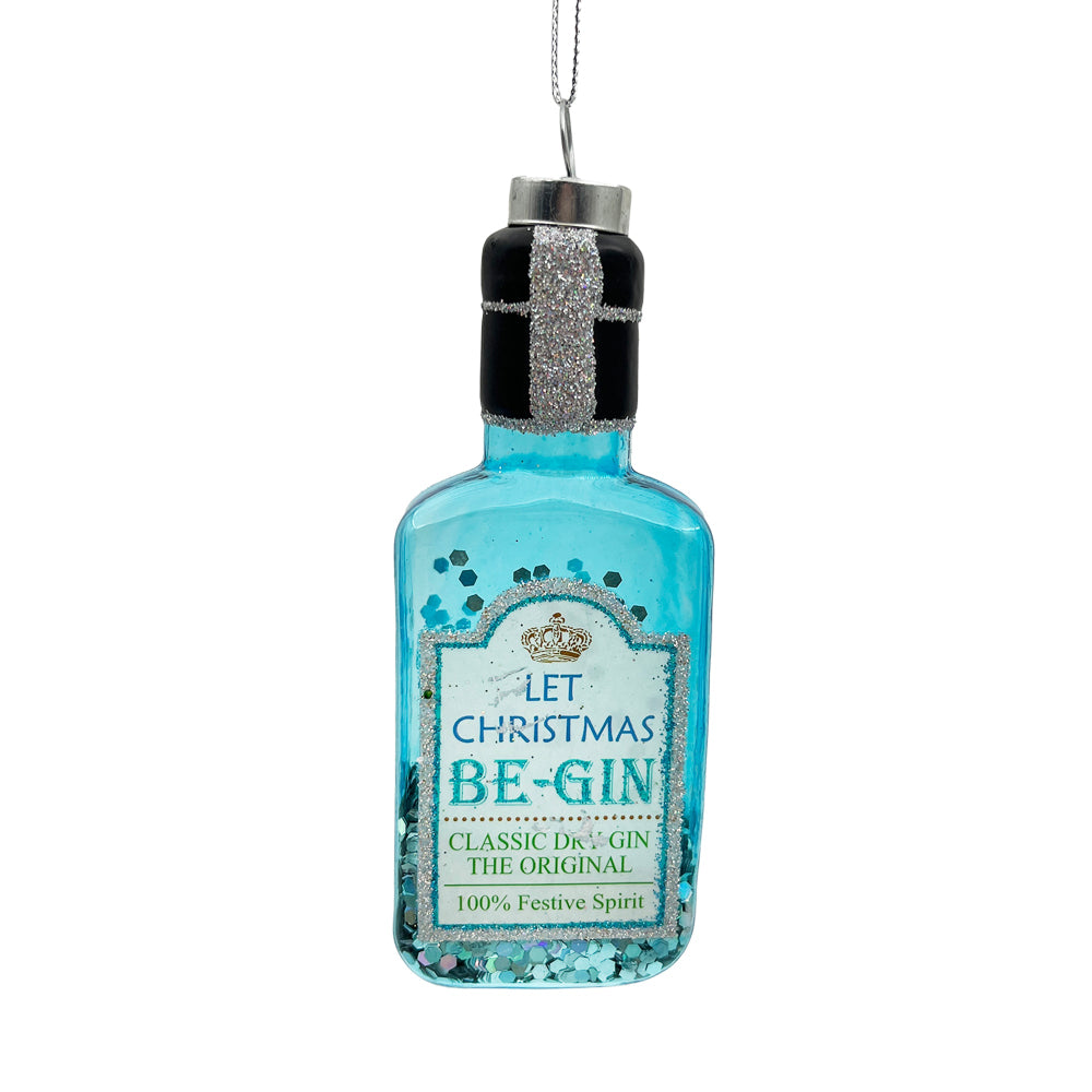 "Let Christmas be Gin" Blue Gin Glass Ornament | Putti Fine Furnishings 