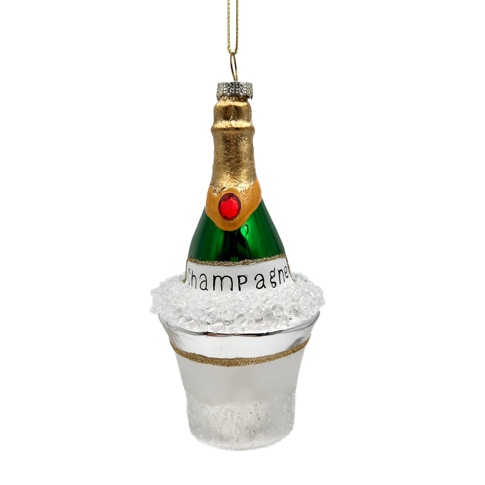 Champagne in Ice Bucket Glass Ornament | Putti Christmas Decorations 