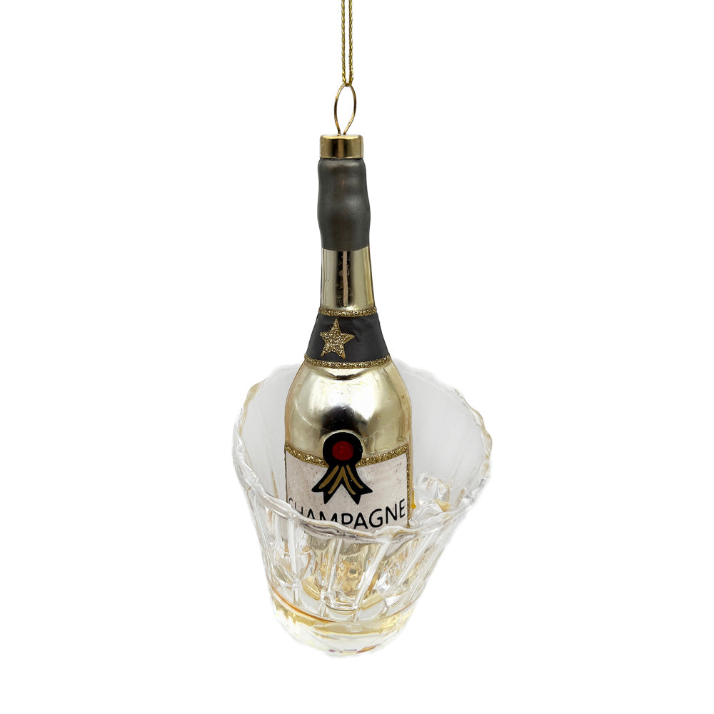 Champagne in Glass Ice Bucket Glass Ornament | Putti Christmas Decorations 