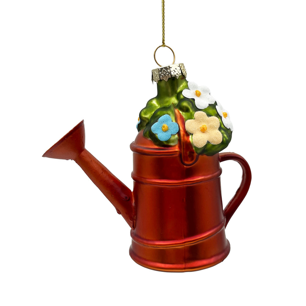 Red Watering Can with Flowers | Putti Christmas Decorations