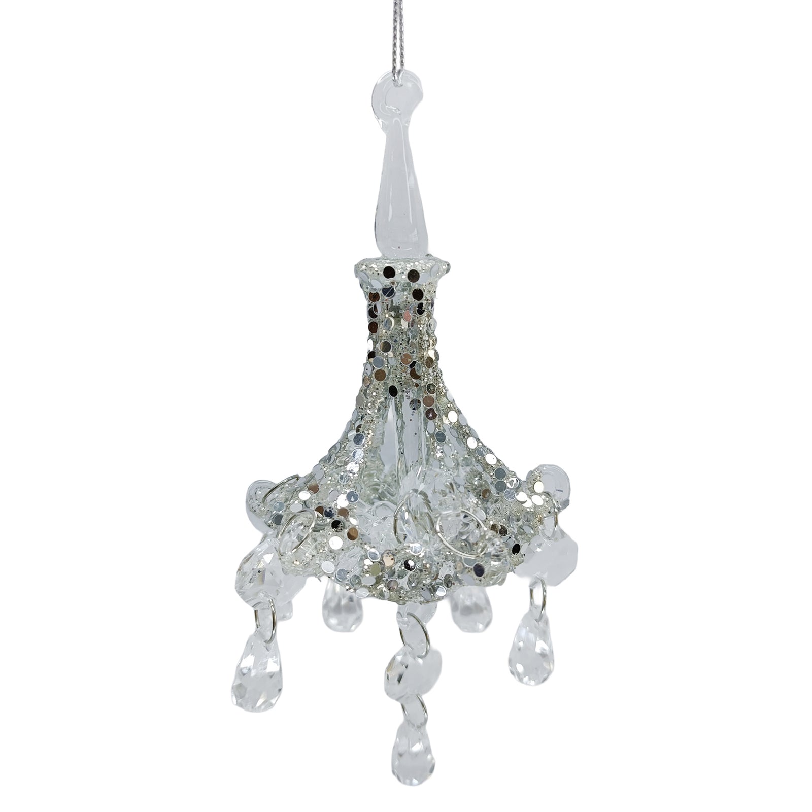 Clear Glass Chandelier with Shiny Silver Filigree Arms Ornament