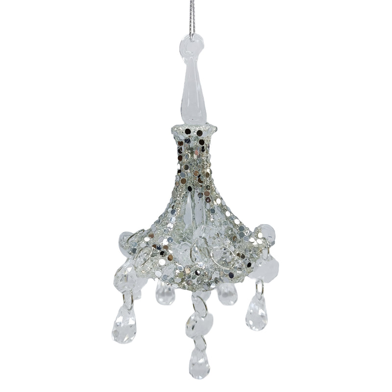 Clear Glass Chandelier with Shiny Silver Filigree Arms Ornament