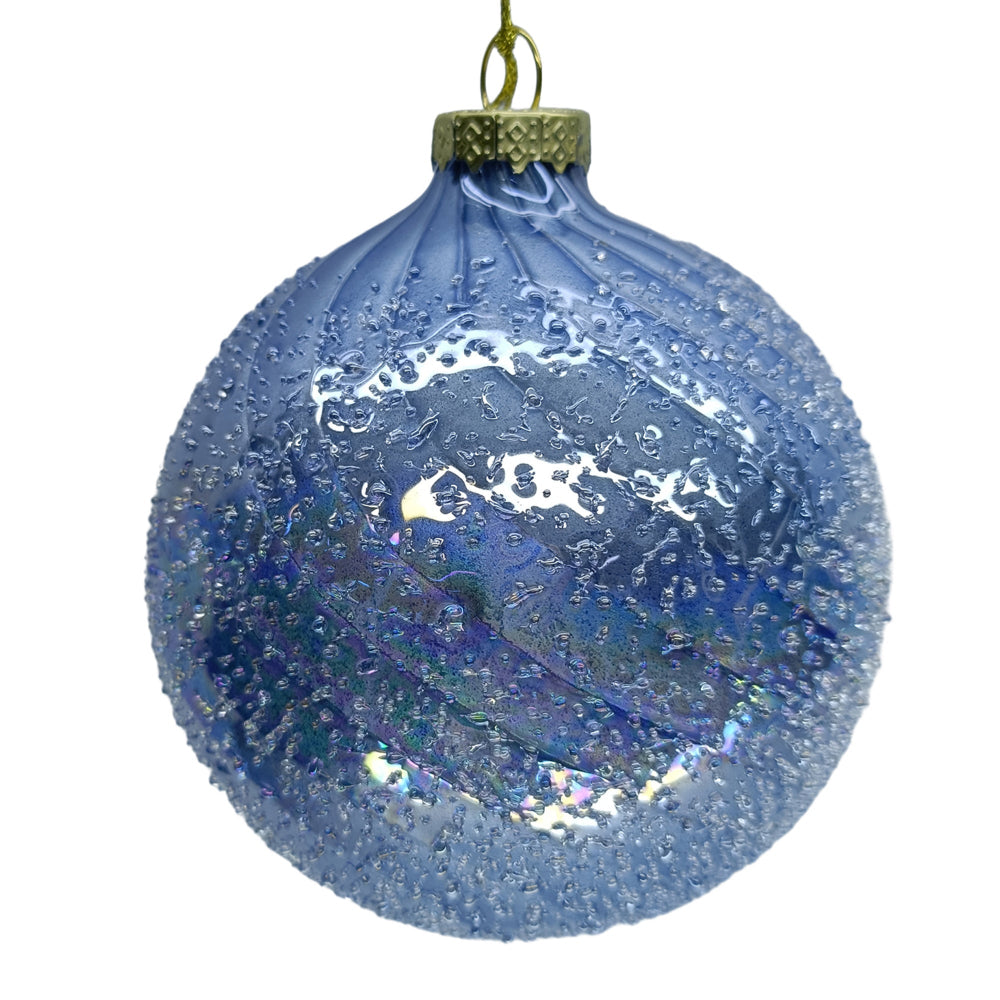 Regal Blue with Raised Clear Water Droplets Glass Ball Ornament | Putti 