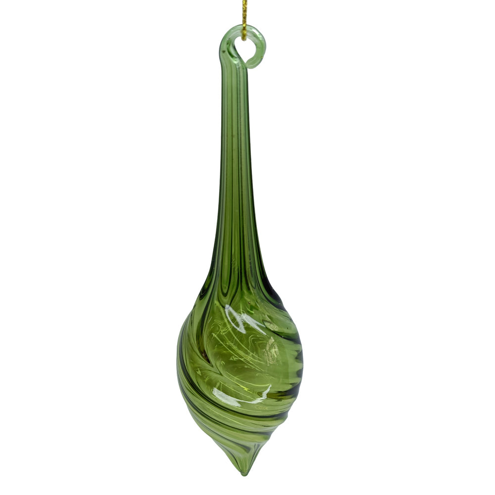 Clear Green Ribbed Twist Glass Spiral Drop Ornament | Putti Christmas