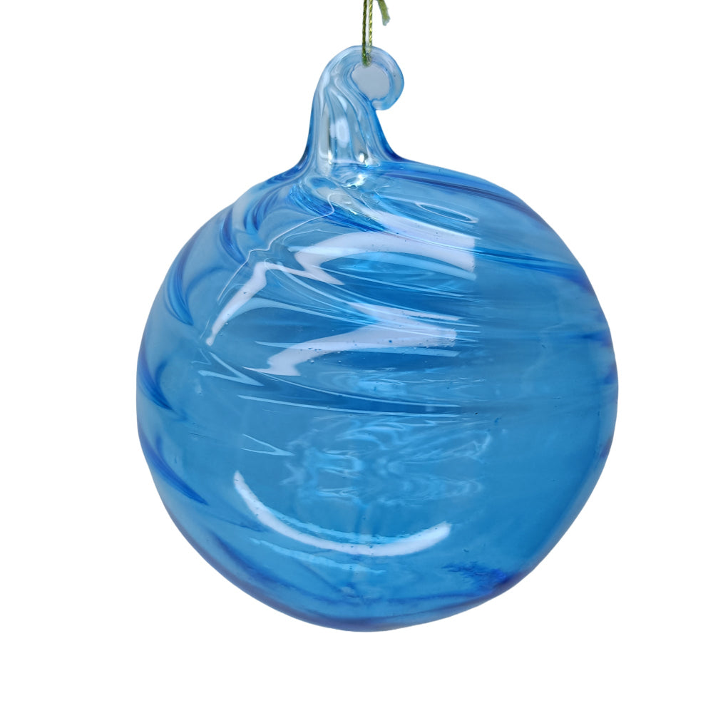 Winter Blue Clear Textured Spiral Ridges Glass Ball Ornament | Putti Christmas 