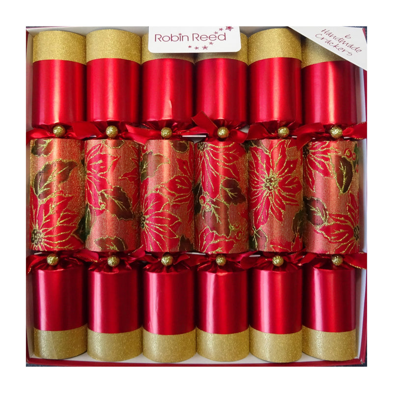 Red and Gold Poinsettia Christmas Crackers | Putti Christmas Celebrations 