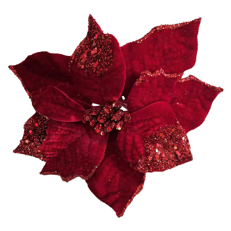 Red Velvet Poinsettia Head with Cliip