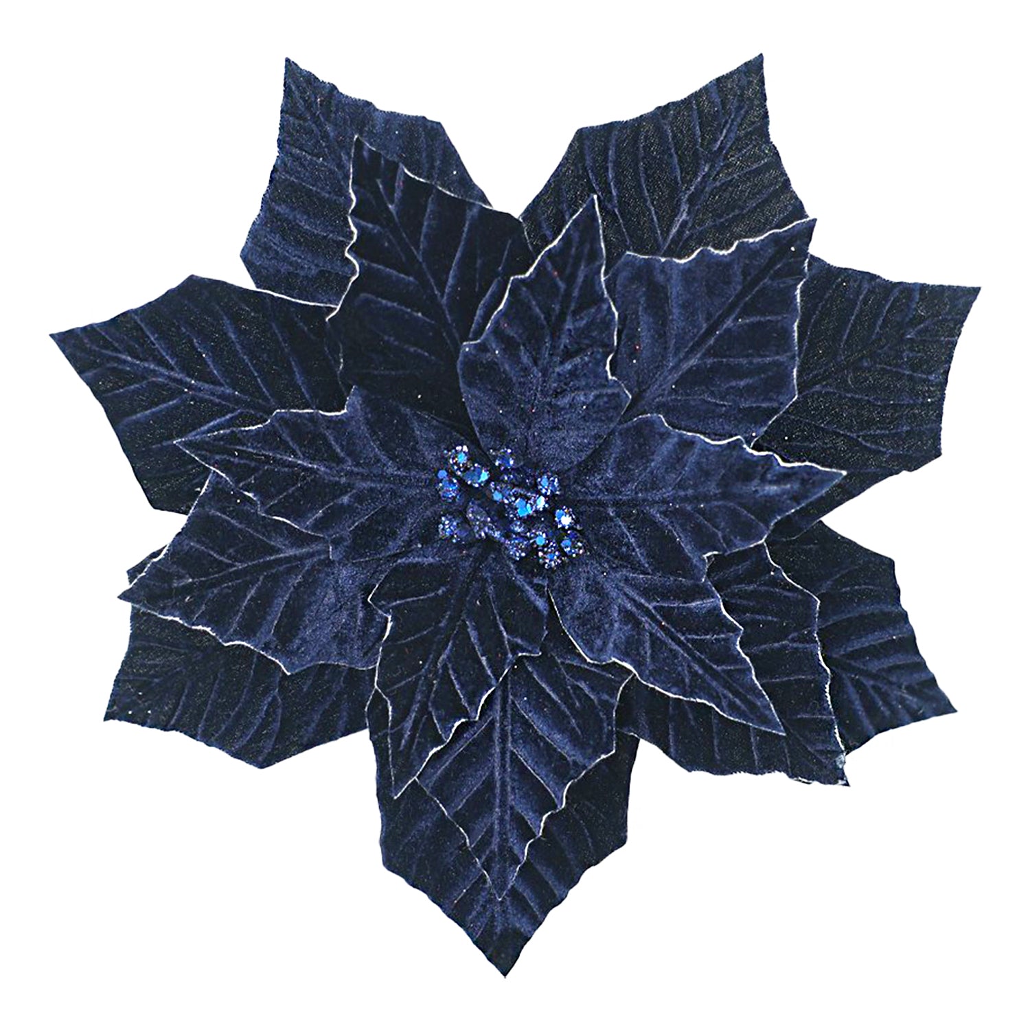 Midnight Blue Velvet Poinsettia Head with Clip | Putti Christmas Decor