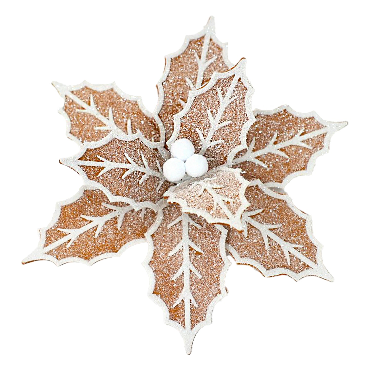Frosted Gingerbread Poinsettia Head with Clip