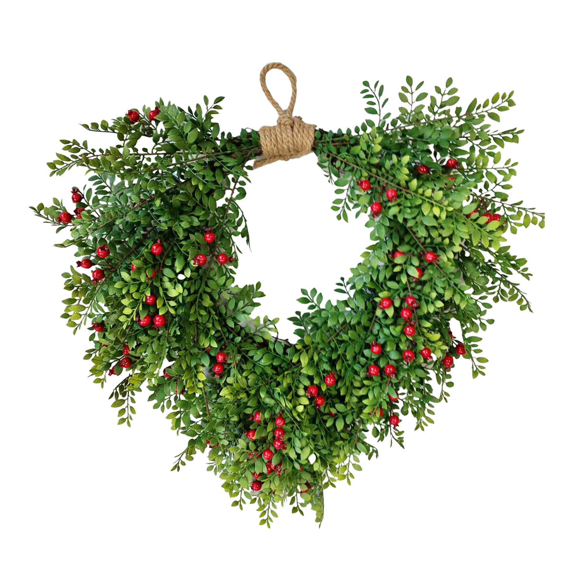 Mini Leaf Wreath with Rope and Red Berries