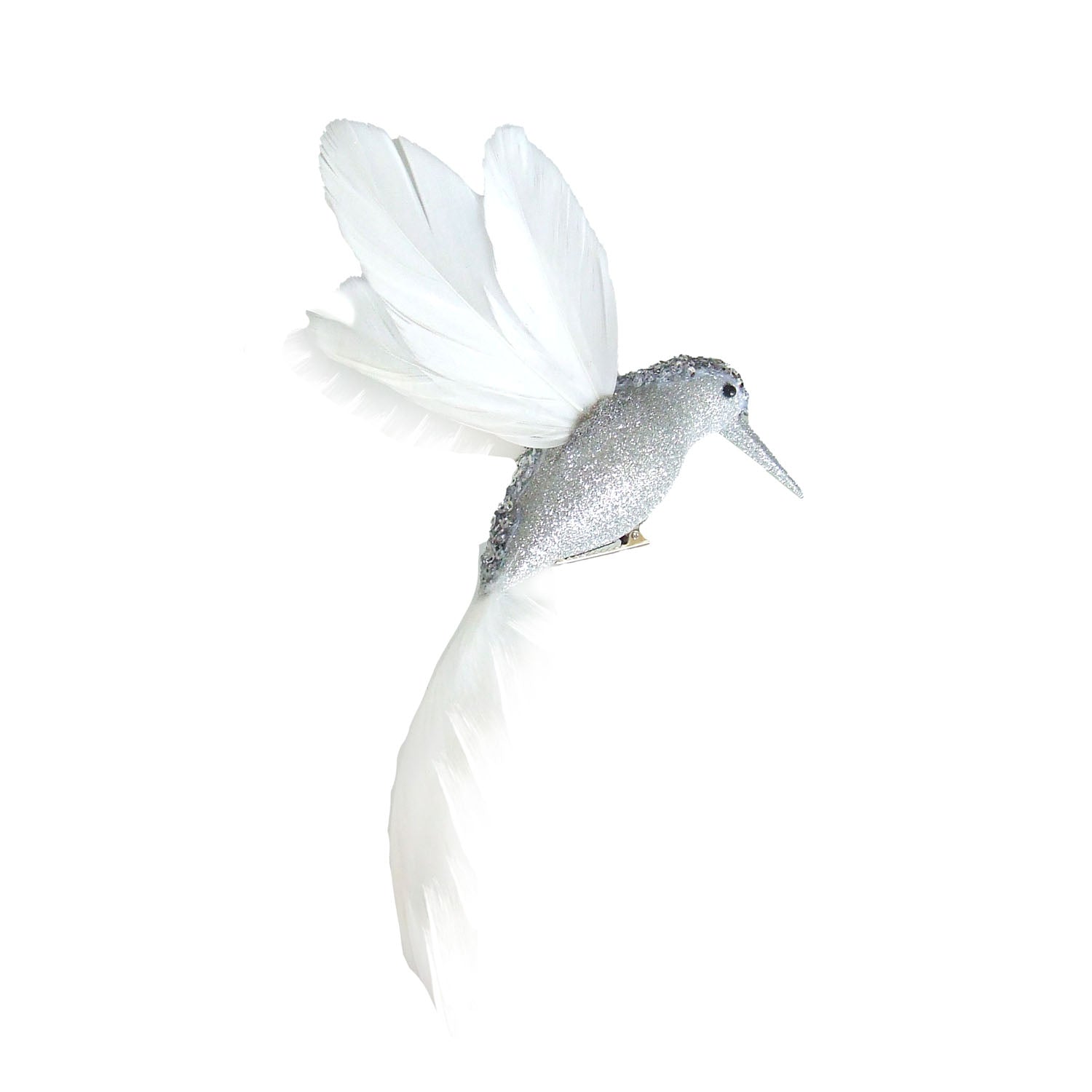 White Glitter Hummingbird with Clip