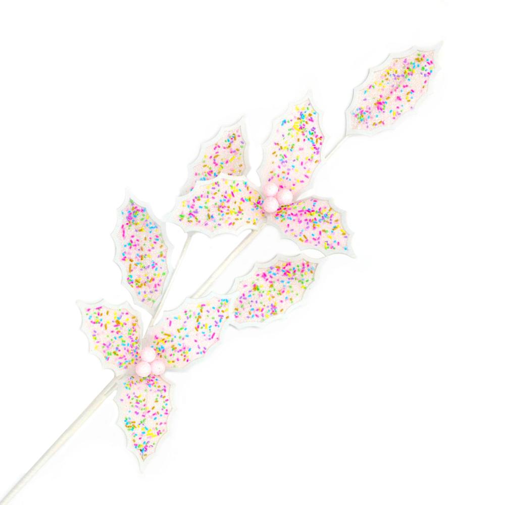 Pink with Sprinkles Leaf Spray | Putti Christmas Decorations 