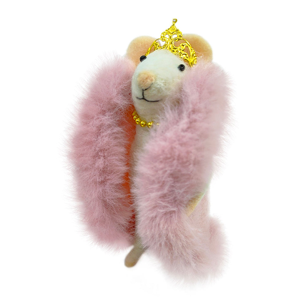 Pink and Gold Fur Coat with Crown Wool Felt Mouse Ornament | Putti