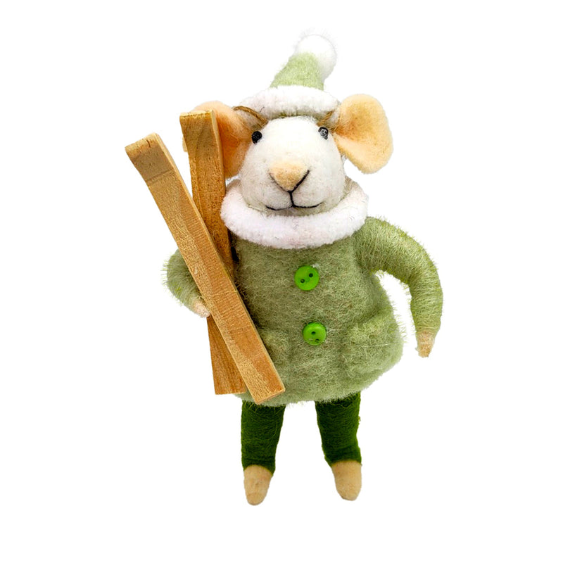 "Piste Paul" Sking Felt Mouse Ornament | Putti Christmas Decorations