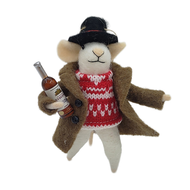 "Merlot Merv" Wool Felt Mouse Ornament