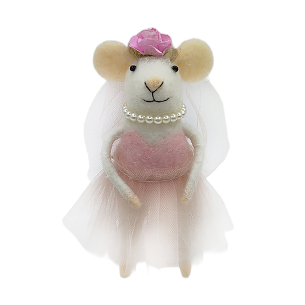 Bride with Pearl Necklace Wool Felt Mouse Ornament | Putti