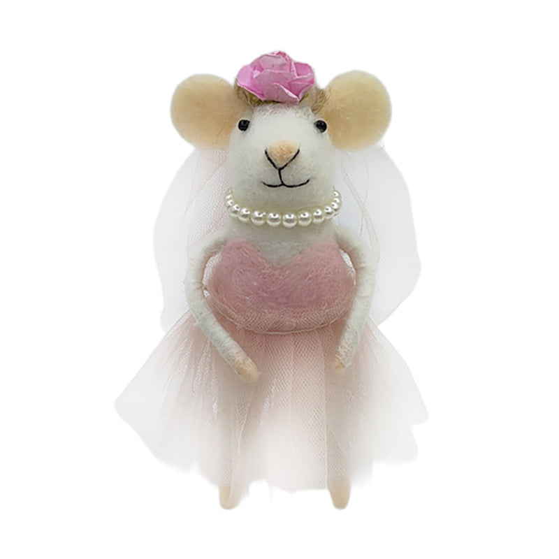 Bride with Pearl Necklace Wool Felt Mouse Ornament | Putti 