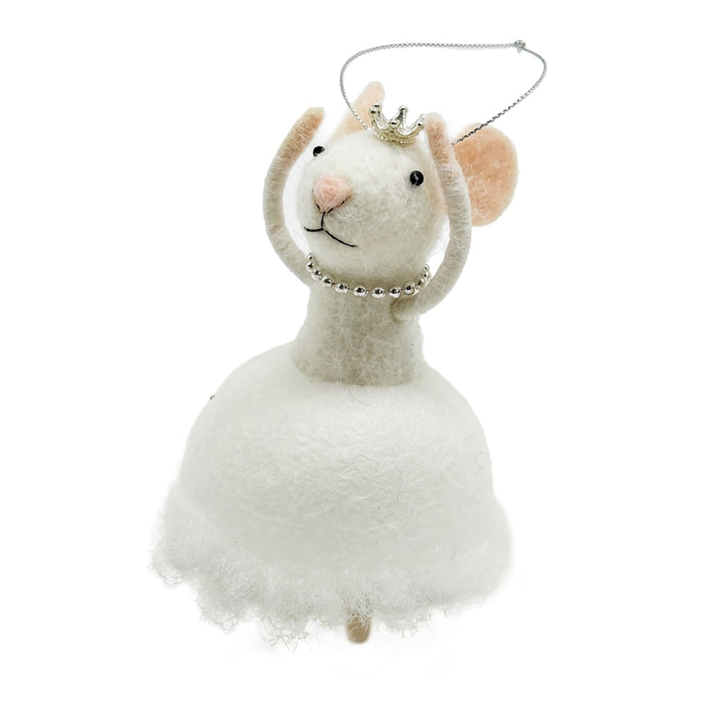 White Ballet Dress with Gold Crown Wool Felt Mouse Ornament | Putti 