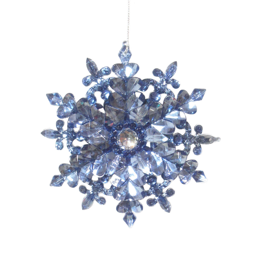 Dark Blue with Shiny Silver Back Snowflake Ornament | Putti Christmas 