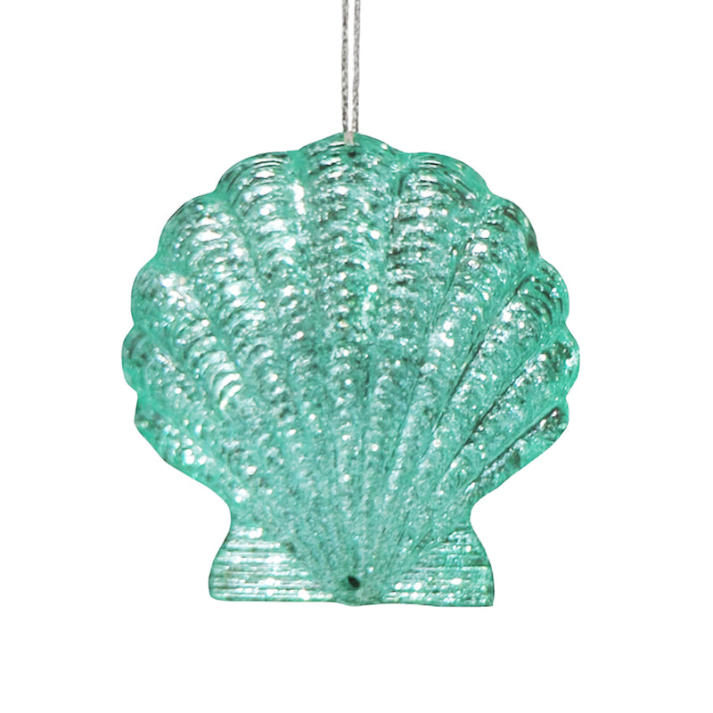 Clear Mint Green Scallop with Azure Glitter Ornament