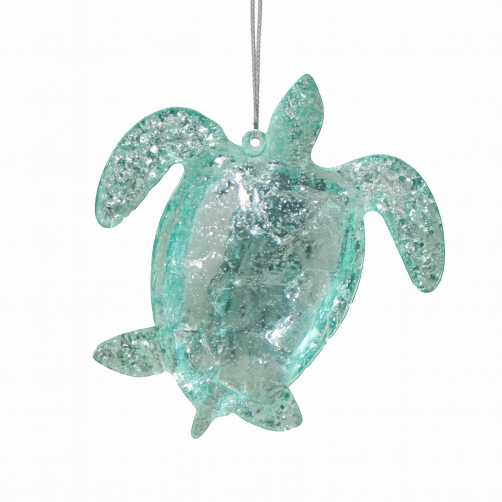 Clear Mint Green Turtle with Azure Glitter Ornament