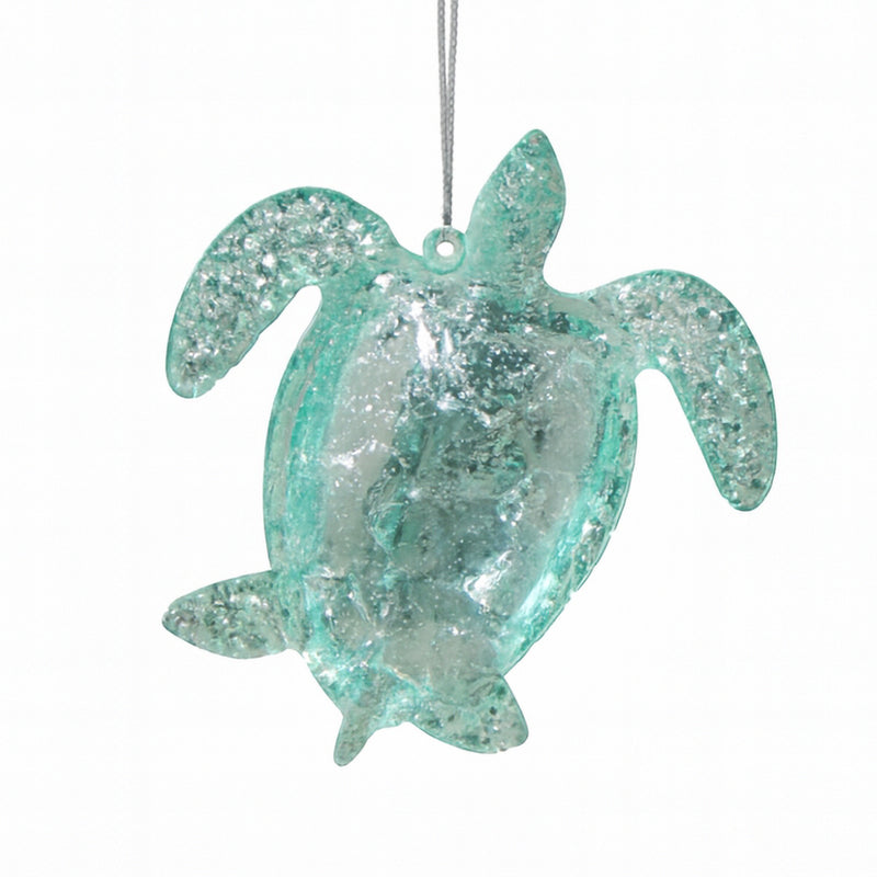 Clear Mint Green Turtle with Azure Glitter Ornament