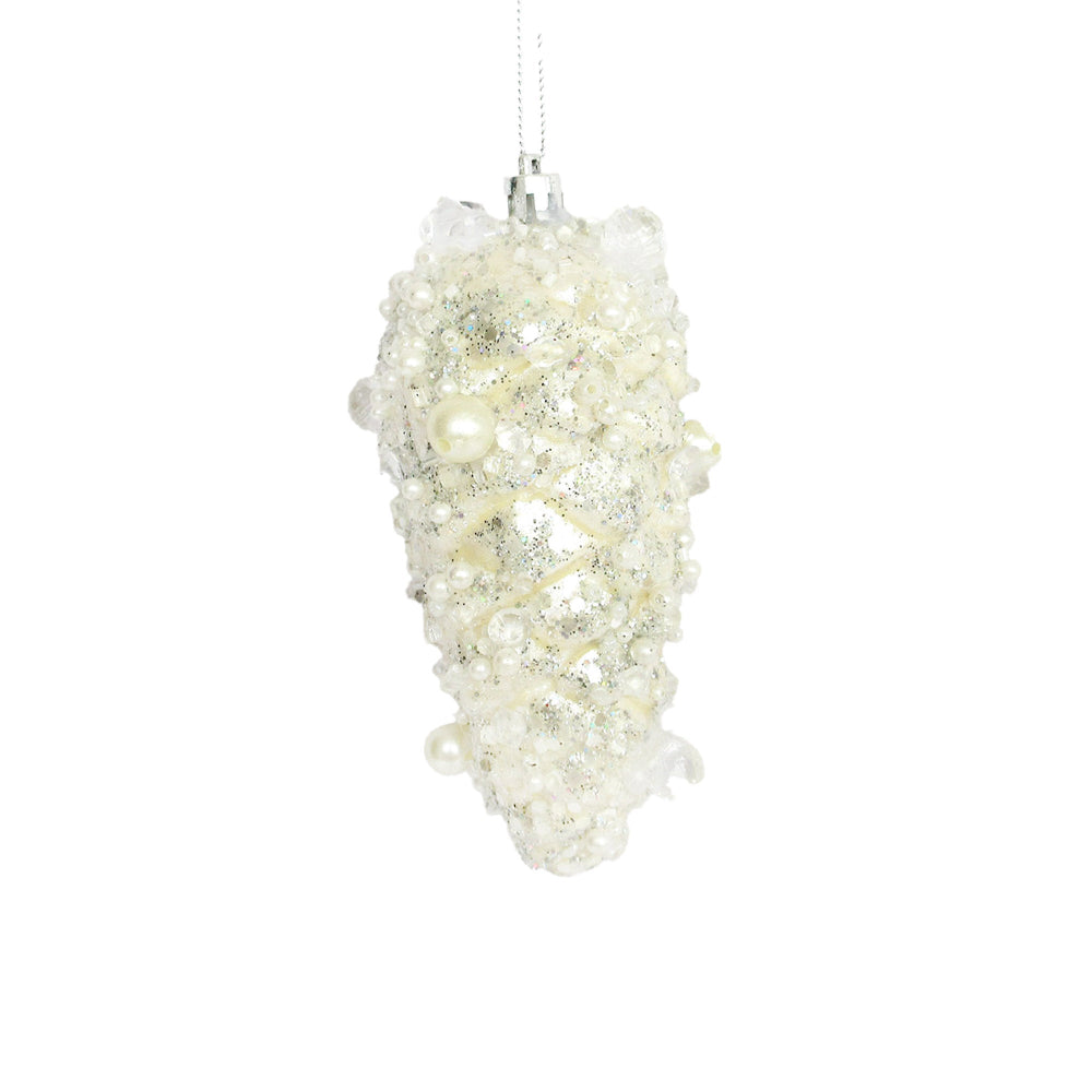 Ivory Glitter with Pearls Pinecone - Small  | Putti Christmas Decorations 