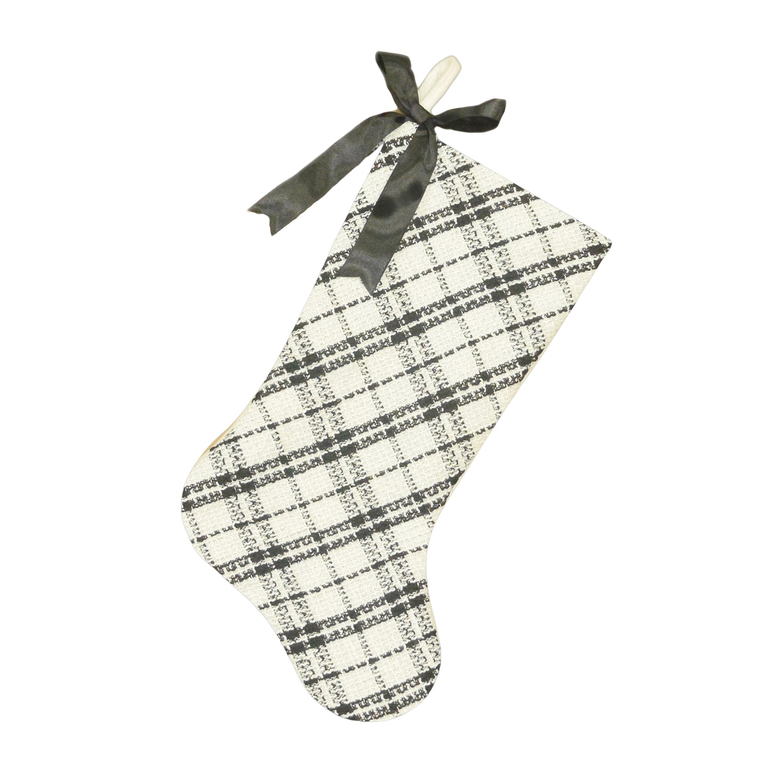 Black and White Plaid Stocking with Bow