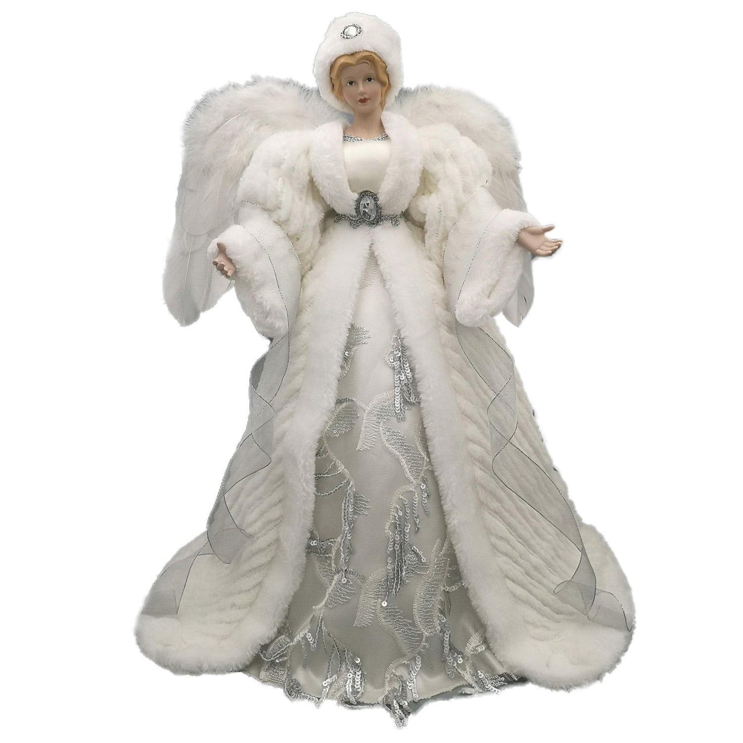 Silver with White Faux Fur Angel