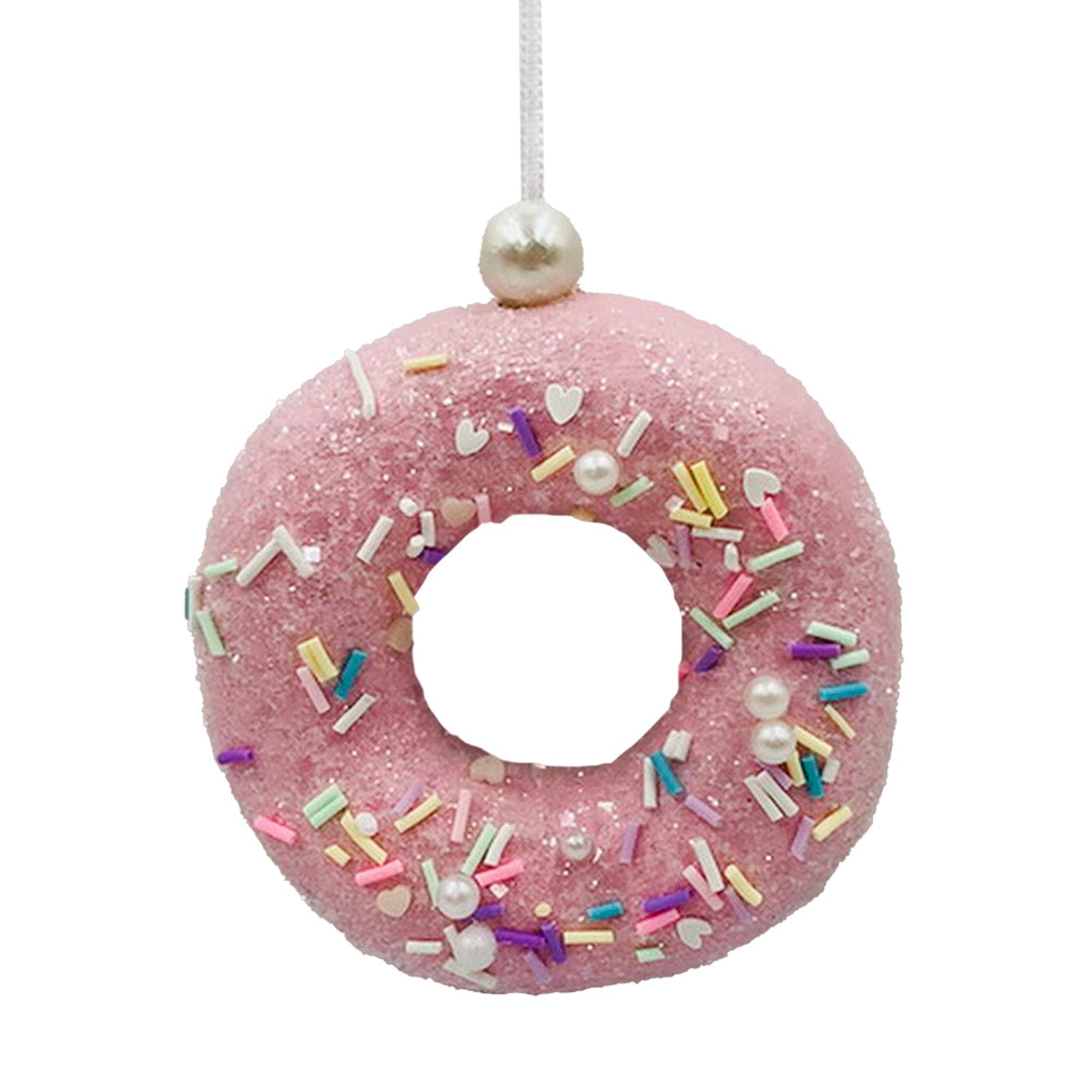 Pink with Rainbow Sprinkles Donut Ornament  | Putti Christmas Decorations 