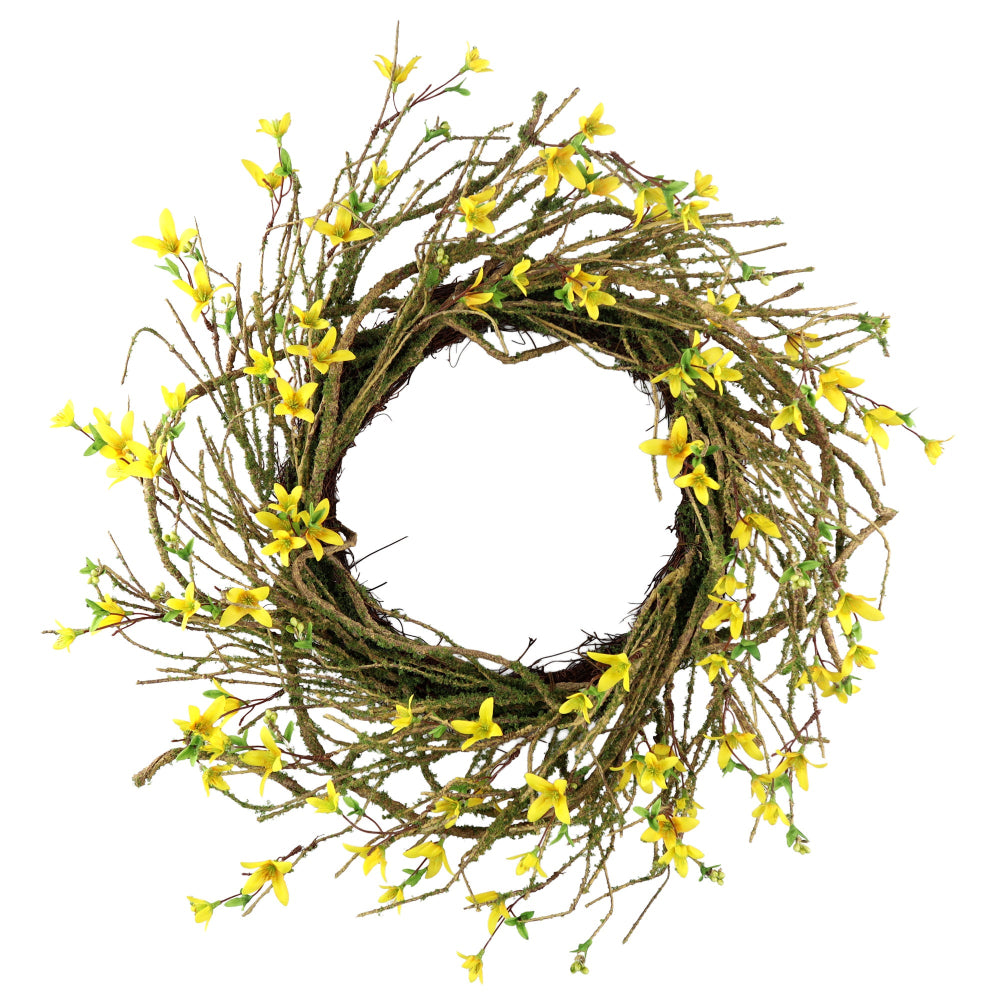 Forsythia and Mossy Branch Wreath - 24" | Putti Fine Furnishings 