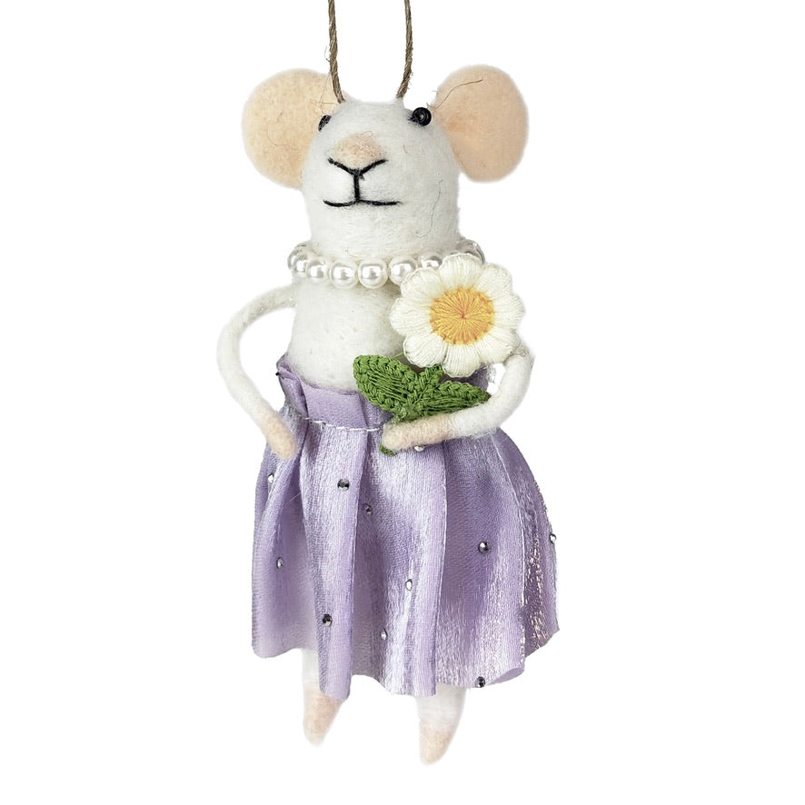 "Lilac Leah" Felt Mouse Ornament | Putti Decorations 
