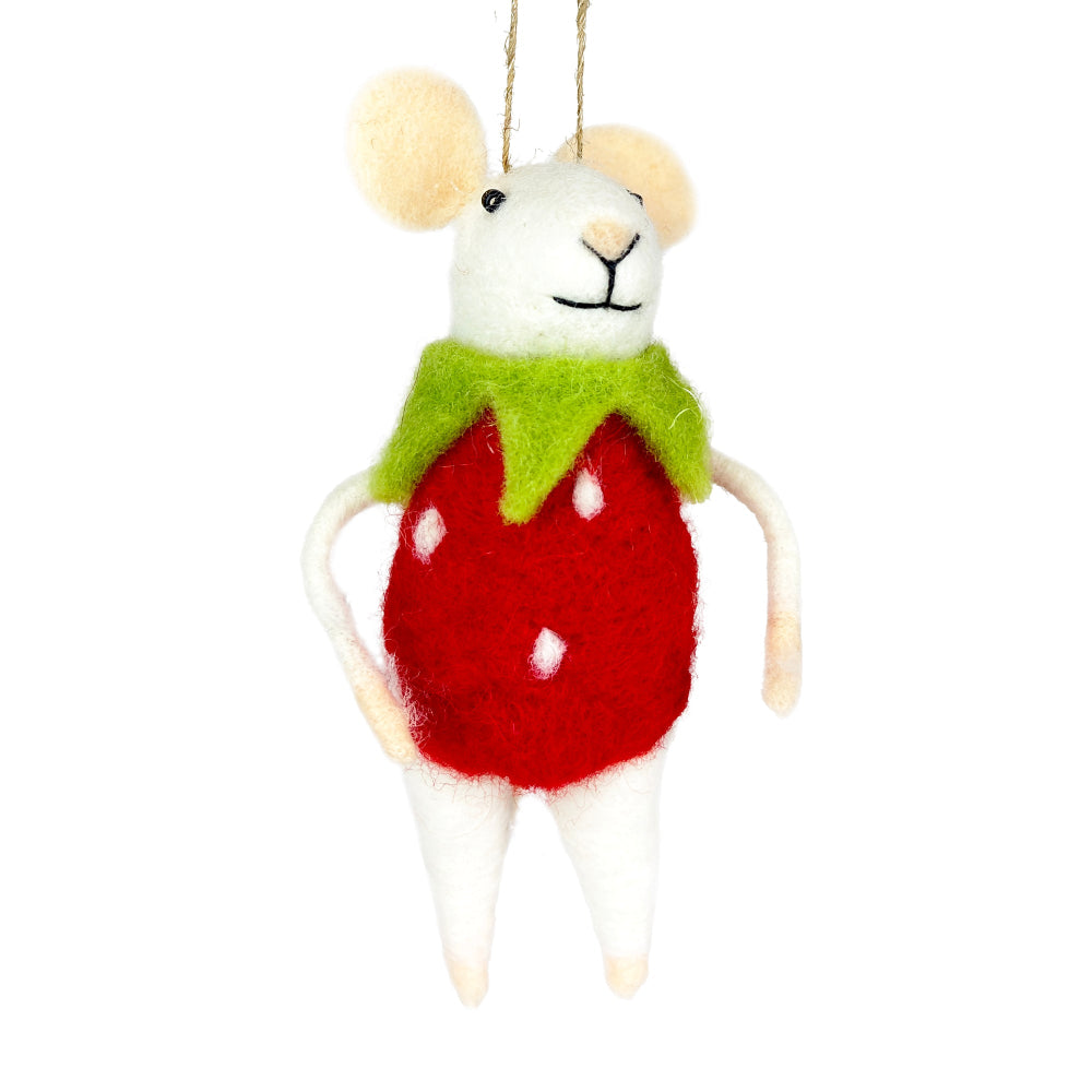 "Strawberry Steve" Felt Mouse Ornament  | Putti Decorations 