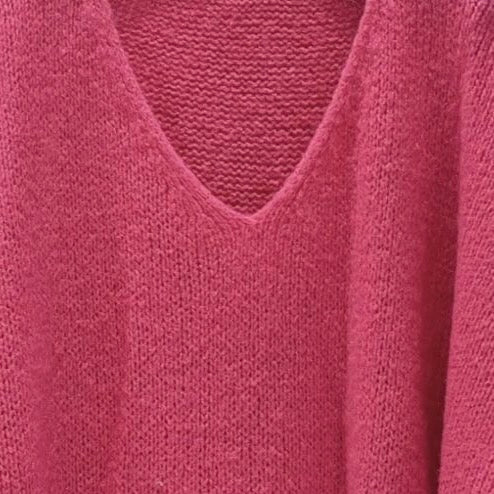 Mohair Blend V-Neck Sweater - Strawberry Pink | Putti Fine Fashions 