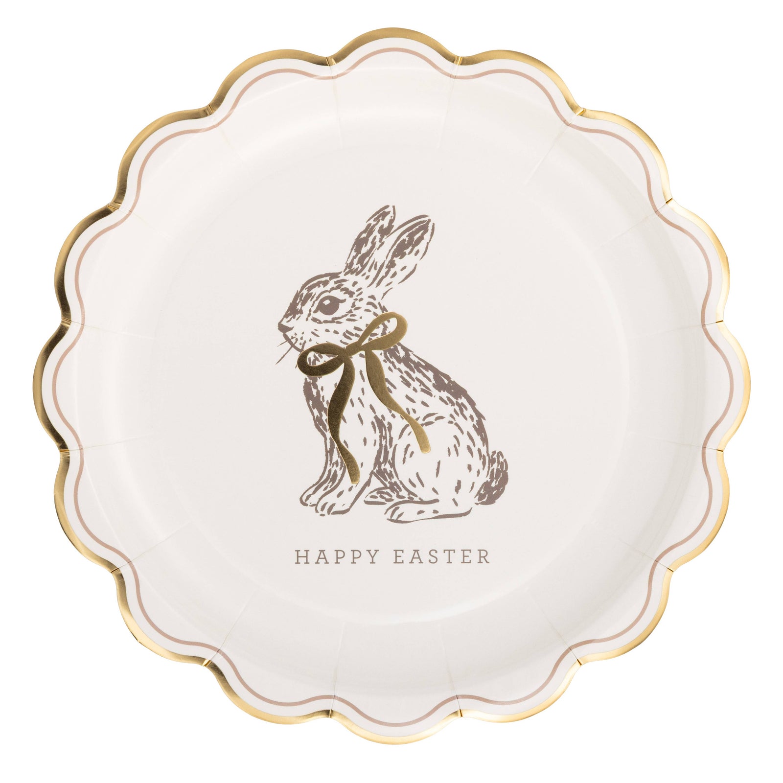 Gold "Happy Easter"  Bunny Paper Plates