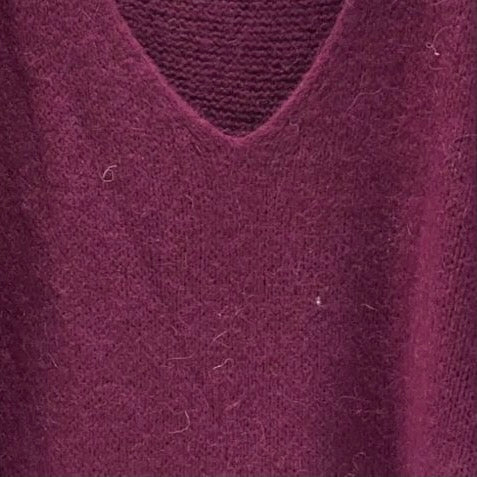 Mohair Blend V-Neck Sweater  - Deep Raspberry - Putti Fine Furnishings