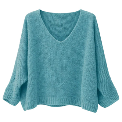 Mohair Blend V-Neck Sweater  - Aqua - Putti Fine Furnishings