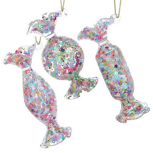 Iridescent Sequin Glass Sweet Ornament - 3 Assorted