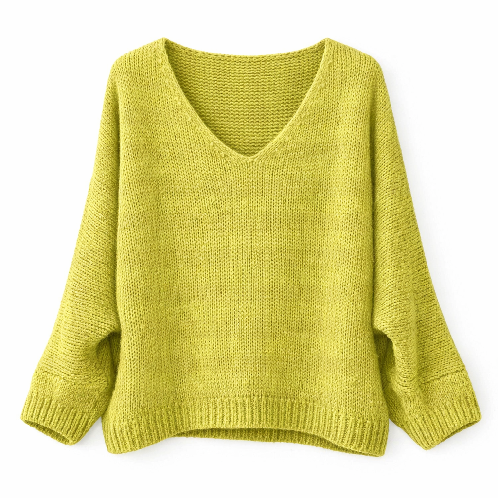 Mohair Blend V-Neck Sweater  - Sarah's Chartreuse Green - Putti Fine Furnishings