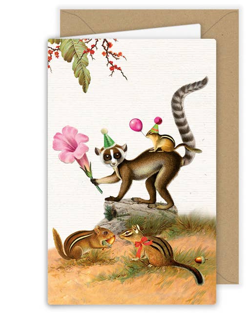 Little Lemur with a Flower Greeting Card