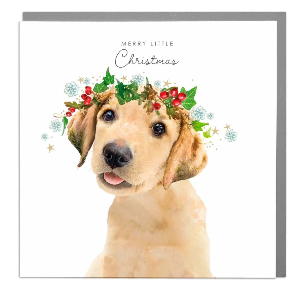 "Merry Little Christmas" Golden Labrador Puppy Greeting Card