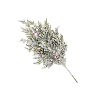Flocked Cedar with Pinecones and Berries Spray