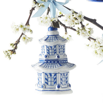 Eric Cortina Blue and White Pagoda Glass Ornament