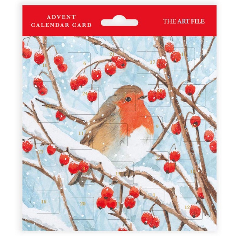 Robin and Red Berries Advent Card