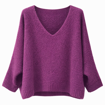 Mohair Blend V-Neck Sweater - Magenta - Putti Fine Furnishings